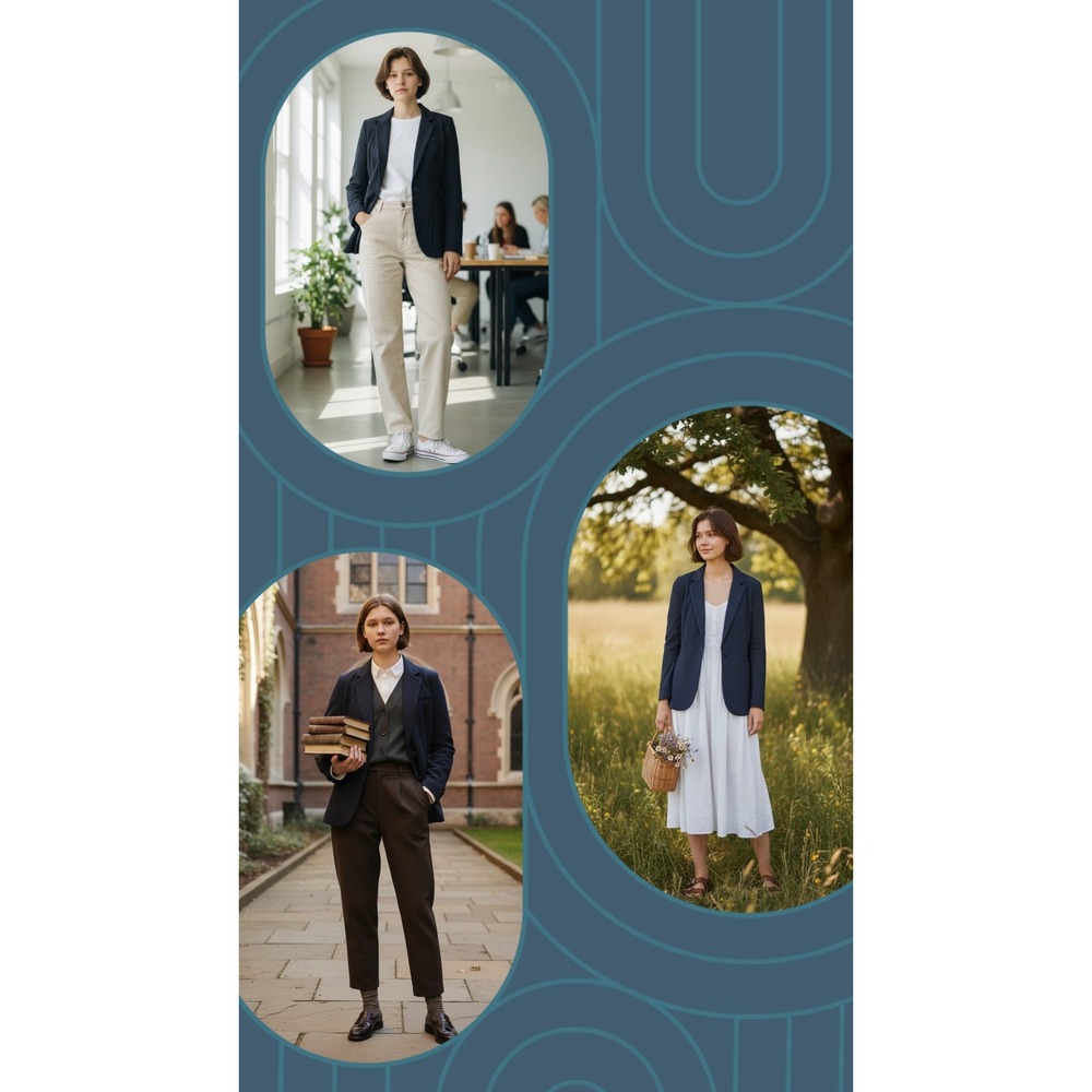 Harlyn Eyelet Blazer Small Navy Blue Textured Cotton Coastal Preppy Cottagecore